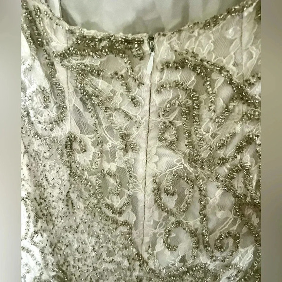 Je Matadi by Sean Mehta White w Silver Beading Full Length Formal Gown - Size 8 - Picture 3 of 8